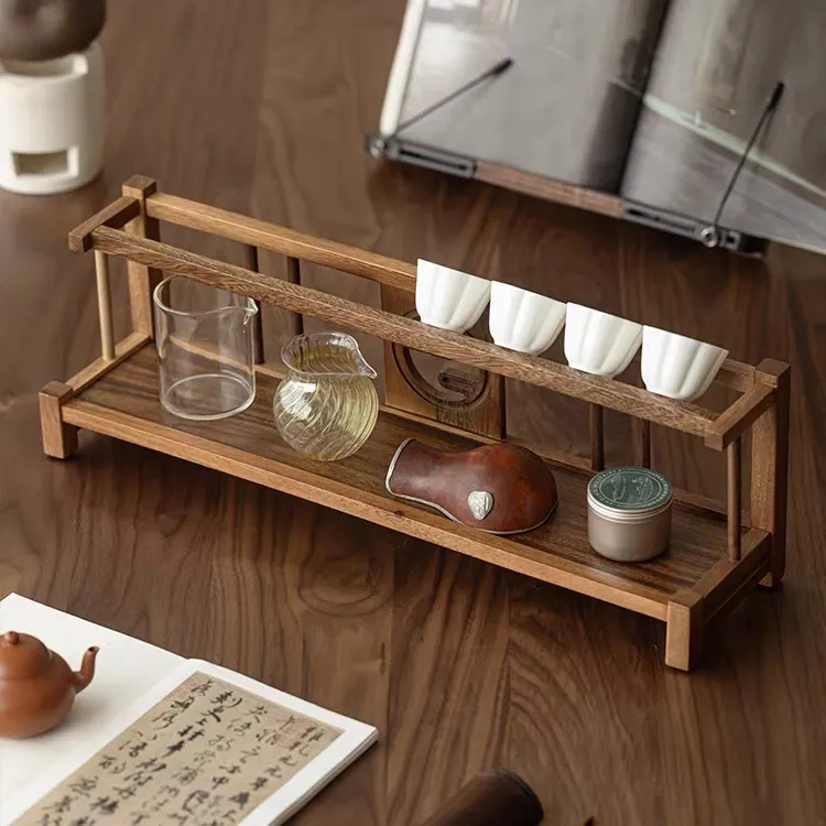 胡桃木祥云杯架48*12*14.5中国风置物架博古架