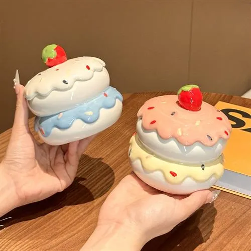 创意手彩马卡龙陶瓷烟灰缸带盖防飞灰可爱家用烟缸客厅烟盅高级感