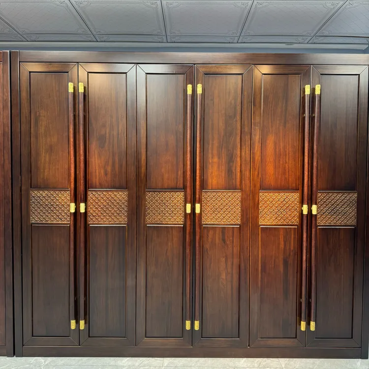 新中式乌金木实木衣柜三门四门五门六门加顶主卧衣橱卧室