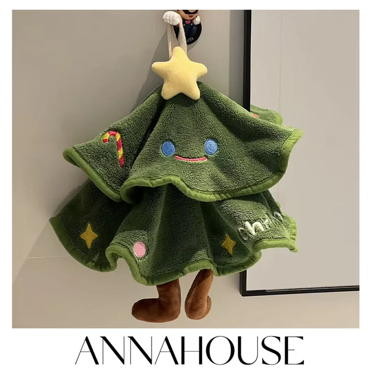 ANNAHOUSE圣诞擦手巾可挂式新款加厚珊瑚绒吸水刺绣双层擦手巾YS