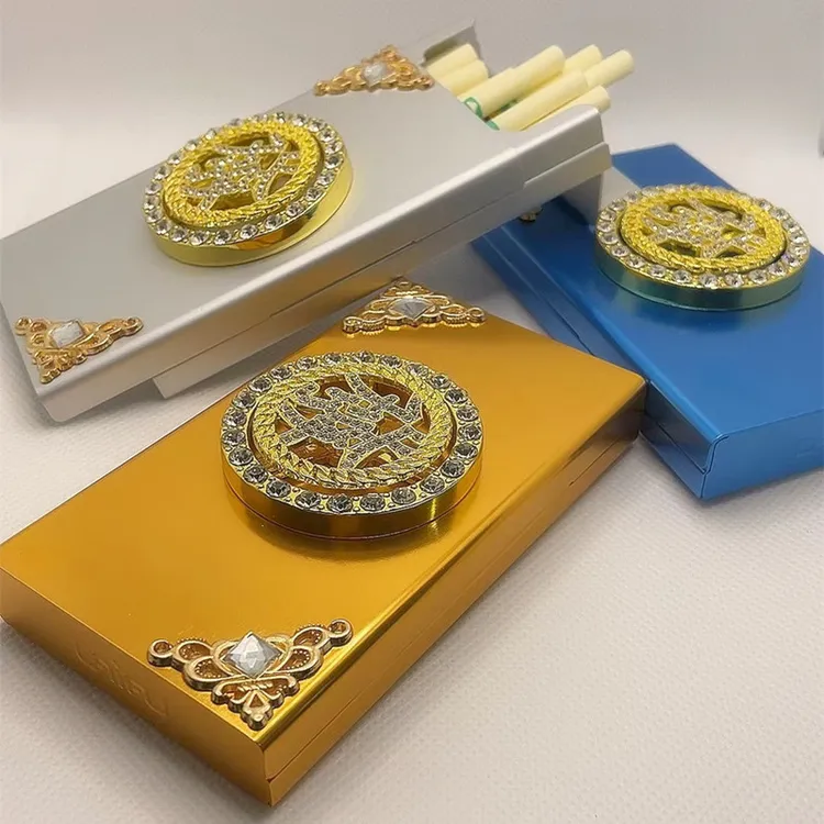 旋转发财烟盒铝合金粗中细支滑盖烟盒高颜值金属烟盒保护盒新潮品