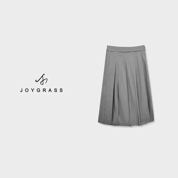 JOYGRASS(乔伊)灰色日系时尚高腰百搭半身裙Q-03993