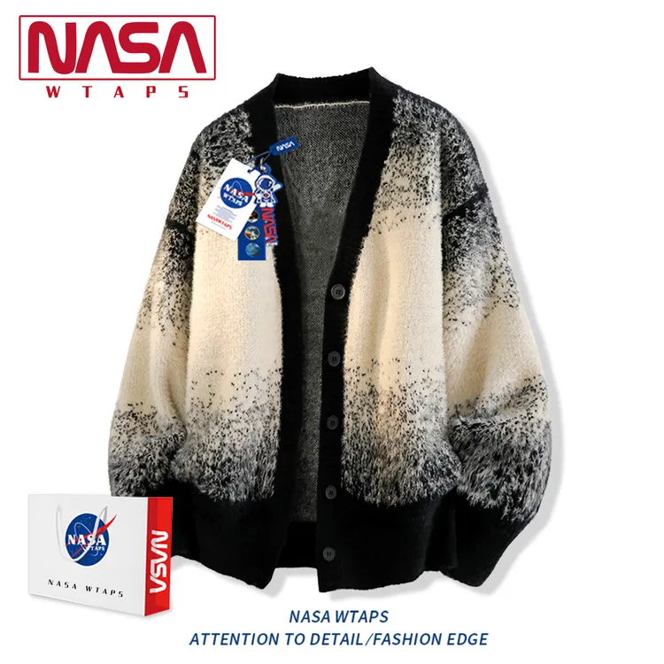 NASA WTAPS美式高街开衫毛衣男款秋季宽松扎染针织外套高级感男装