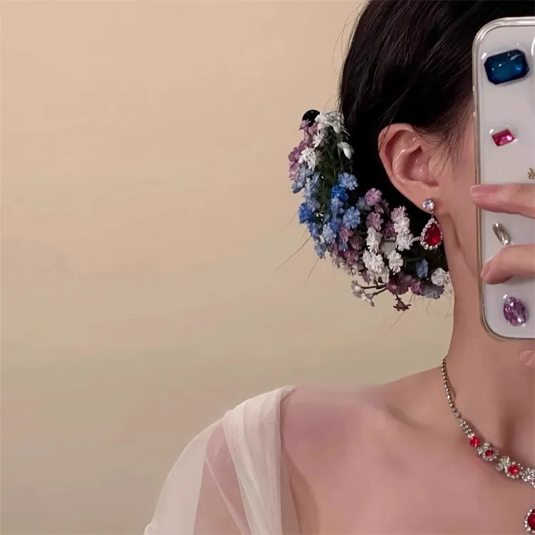 【灿若繁星】刘亦菲同款满天星发夹懒人夹甜美仿真花半扎发卡发饰