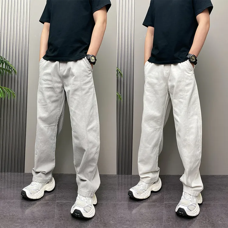 秋季新款男士青年痞帅时尚潮流宽松直筒休闲裤百搭抽绳休闲弯刀裤
