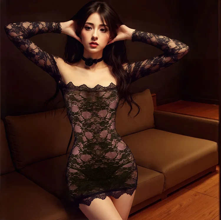 【蜜语私藏Muse】•性感战袍高级感蕾丝紧身修身纯欲薄透包臀连衣裙