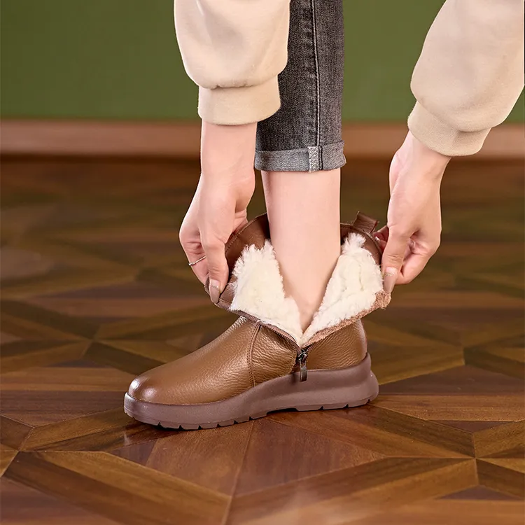 头层牛皮秋冬加绒保暖真皮马丁靴女韩版厚底羊毛内里休闲棉靴子