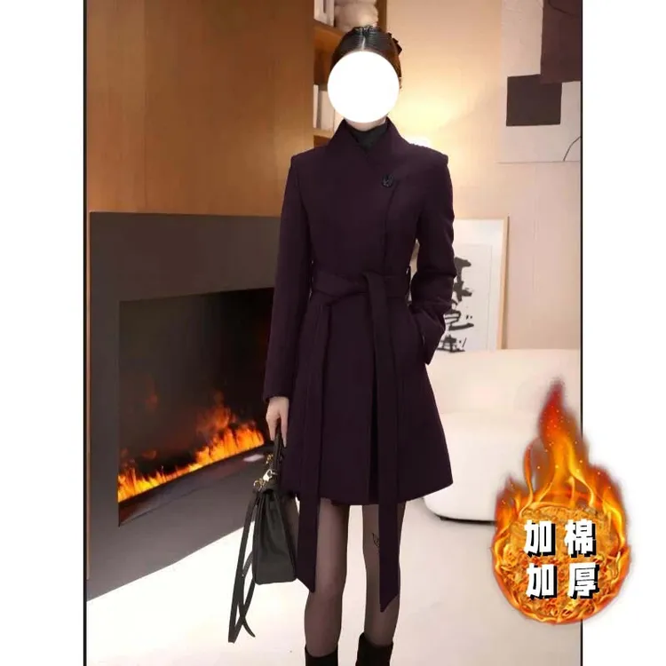 【加棉加厚】短【含腰带】秋冬短款女外套收腰气质大衣QY0182