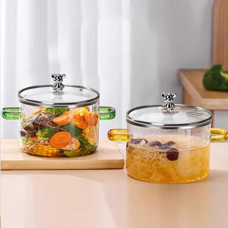 高硼晶彩锅玻璃锅有盖泡面碗高硼硅炖汤煲带盖双耳碗加热汤锅