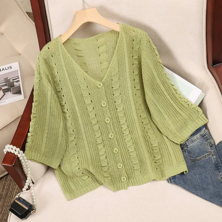 女款夏季女春装外套薄款针织罩衫春游出行女装上衣镂空小外搭开衫