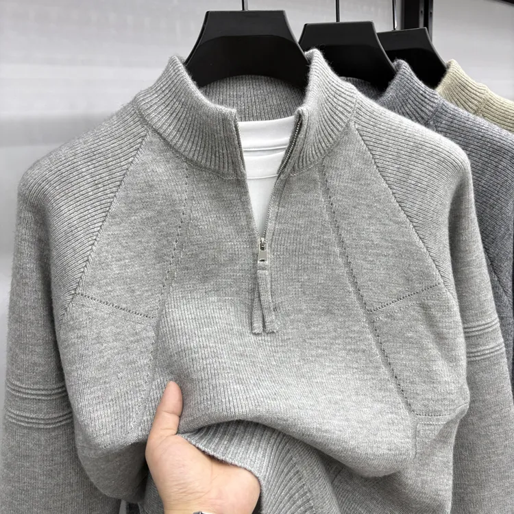 保罗乔威迪2025秋冬男士立领半拉链针织衫时尚拼接百搭打底衫保暖