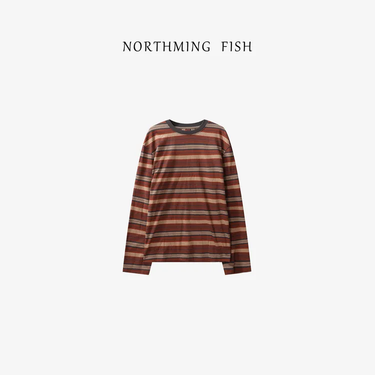 NorthMing fish「时光印记」休闲复古 棉质色织条纹撞色圆领T恤