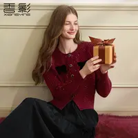 【直播专享】M75W981毛针织衫 香影红色蝴蝶结毛衣女冬季新款圆领