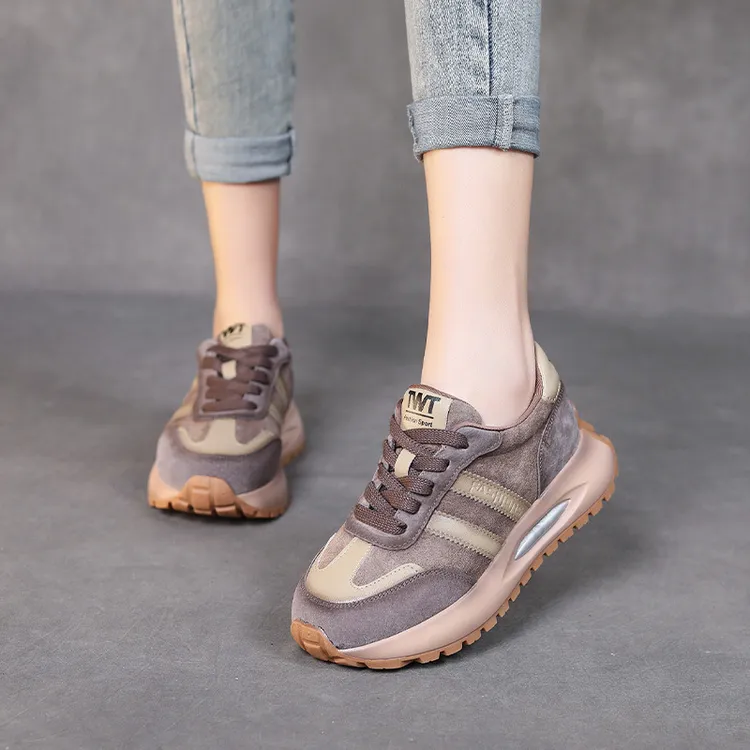 真皮运动鞋女士老爹鞋休闲百搭低帮鞋2025春季新款四季单鞋