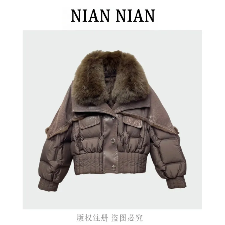 女短外套女式毛飞行员夹克冬季拼接翻领秋冬31606