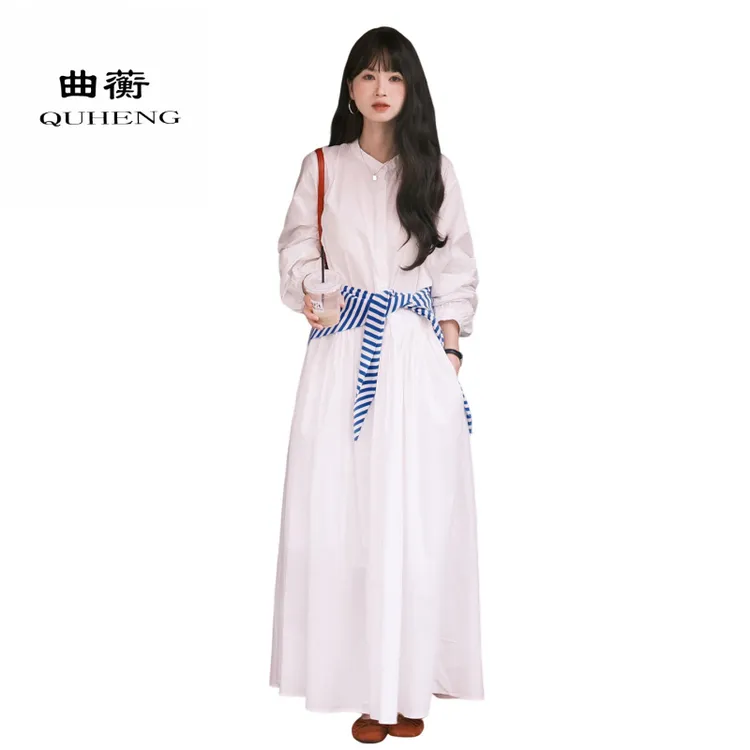 曲蘅新款早秋法式白色长袖显瘦时髦复古日常长款气质收腰女2025