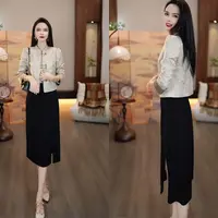 【两件套】【有里布】2025秋款新中式国风外套+黑色连衣裙套装D3855
