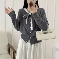 秋冬蝴蝶结系带设计感毛衣纽扣开衫高级感法式上衣82053#0.1 qq