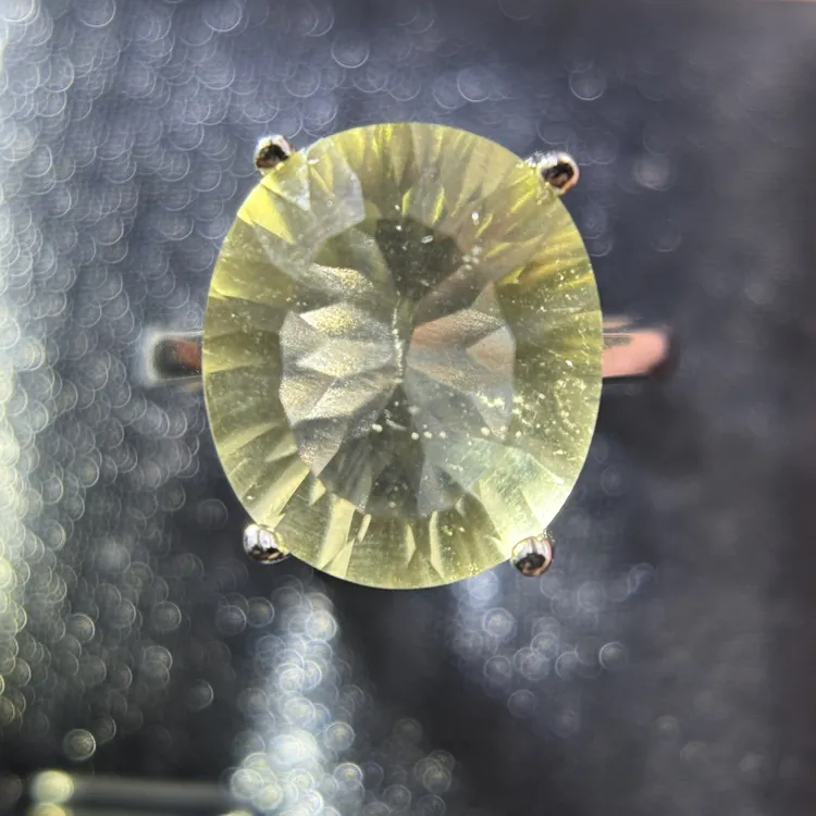 非金属玻璃戒指 利比亚天然玻璃纯手工饰品高透切面裸石戒指指环