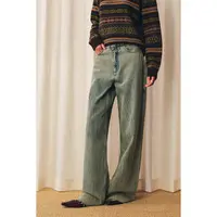 HERLAND她地【长风】纯棉复古设计感直筒牛仔裤女时尚休闲阔腿裤