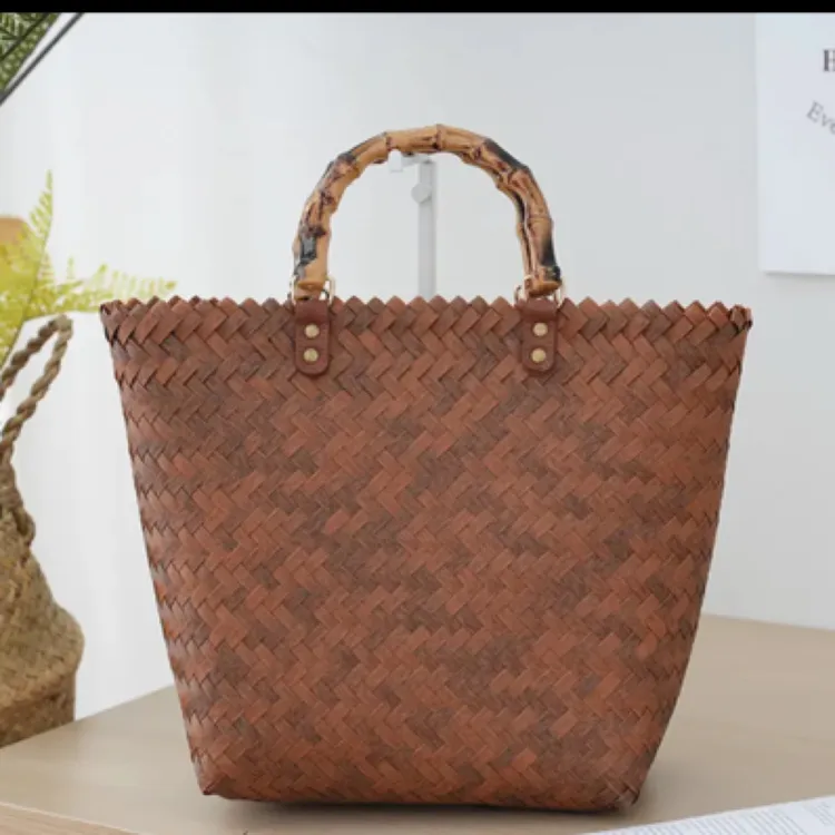 新款藤编手提包竹节包（大号）复古简约竹编百搭编织包