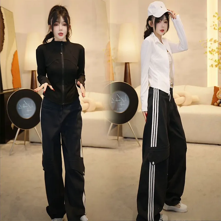 潮流时尚通勤穿搭一整套轻奢秋季立领拉链长袖开衫工装风休闲裤子