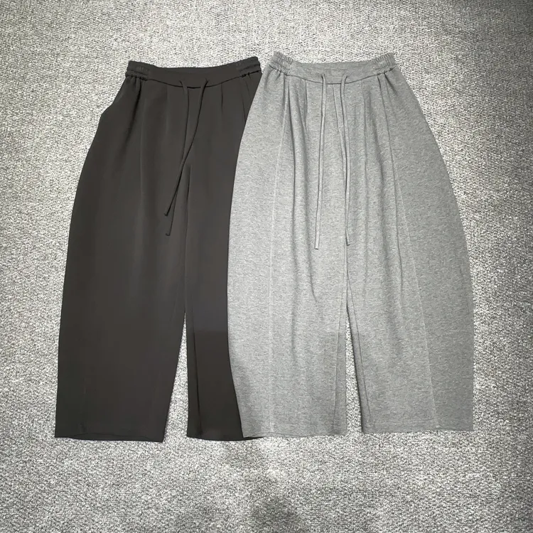 （高端线）03慵懒纯色珠地棉中腰直筒裤褶皱潮宽松休闲裤裤卫裤透气