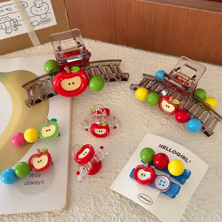 Apple day！可爱红苹果系列发夹抓夹撞色彩豆豆鸭嘴夹鲨鱼夹发卡