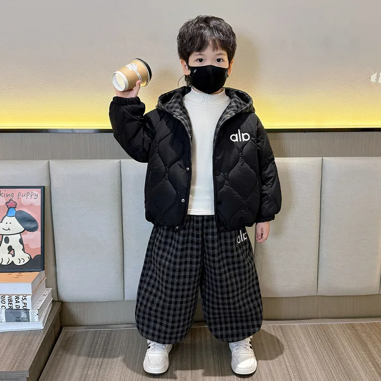 男童冬装棉服套装2025新款儿童夹棉加厚外套洋气男宝宝加绒灯笼裤