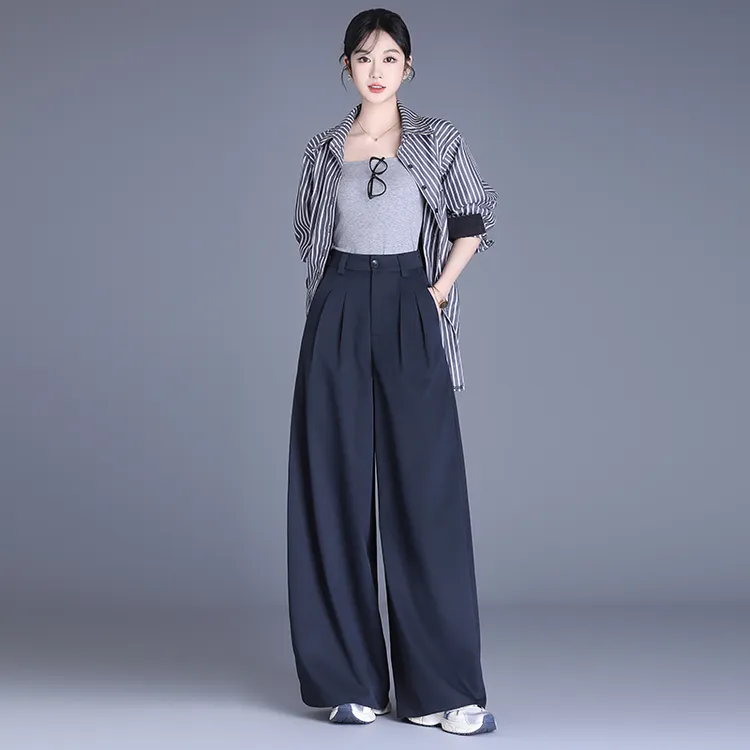 拉夏贝尔阔腿裤女2025夏季新款气质高腰宽松显瘦遮胯直筒裤休闲裤
