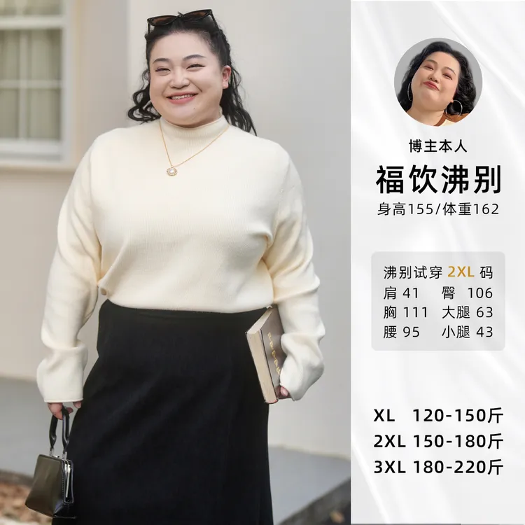 福饮沸别【叶隙暖阳】大码胖mm秋款舒适休闲中领纯色毛衣BYF25083