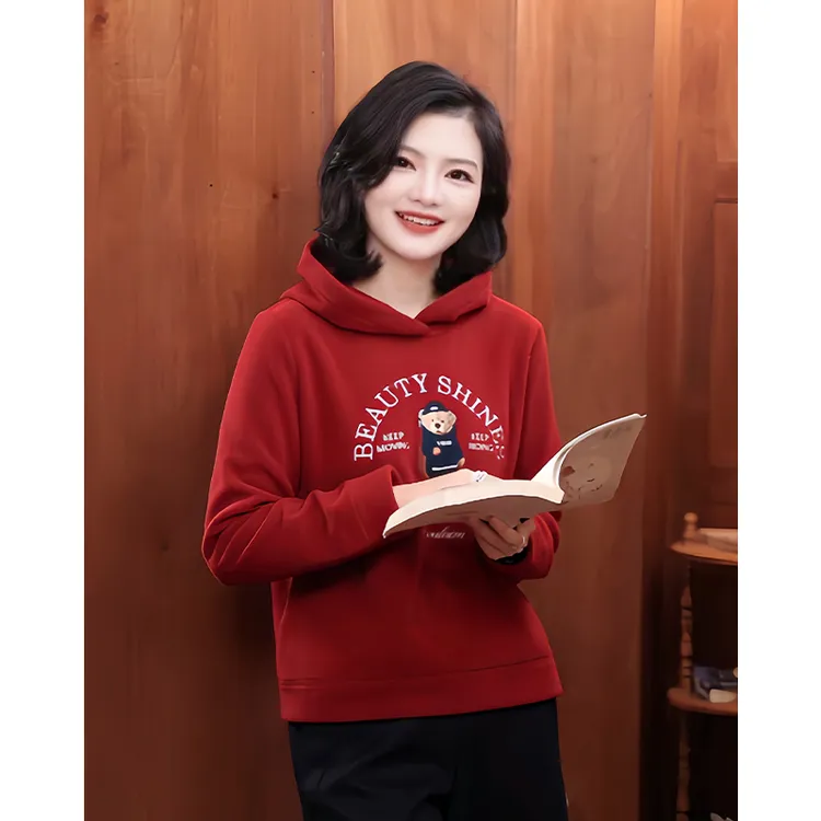 阿楠anan 萌熊蜜语 摇粒绒万针刺绣百搭连帽厚卫衣女秋冬季