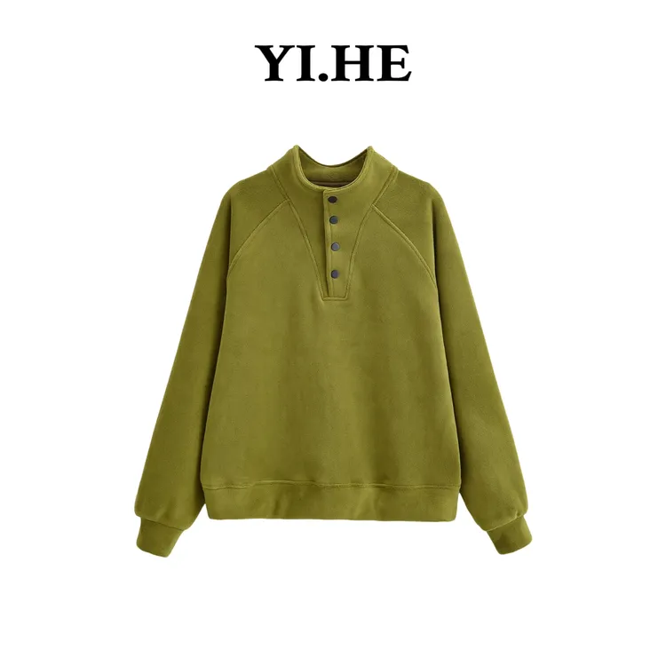 YIHE/2025双面高密加厚奥粒绒立领套头卫衣冬季新款百搭保暖女士