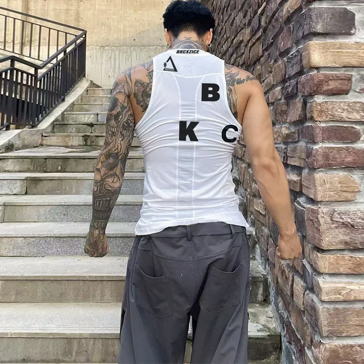 BKCXZICE破冰美式复古健身背心男户外无袖紧身运动t恤骑行速干衣