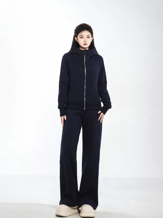 高个子冬季保暖长款潮流风连帽拉链卫衣加卫裤加厚套装显瘦显高