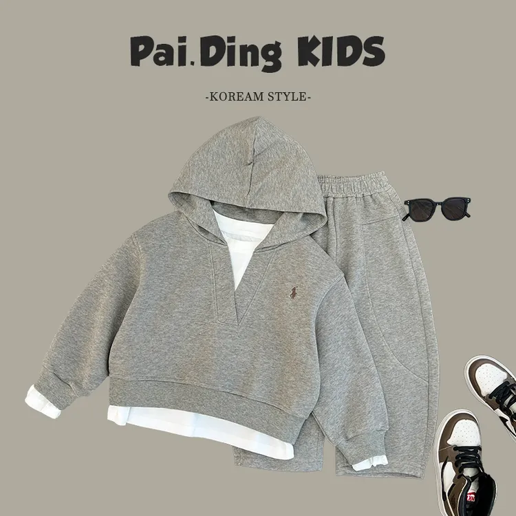 【派町】秋款儿童韩版时尚假两件设计休闲卫衣潮酷痞帅童装SJ4948