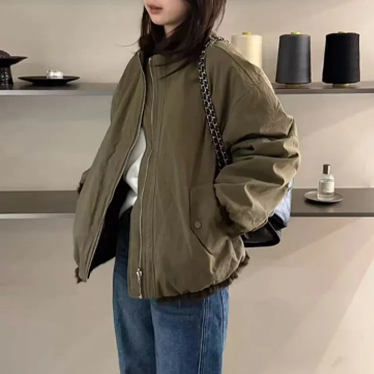 美式复古工装夹棉棉衣女2025冬季新款高级感加厚保暖短款棉服外套