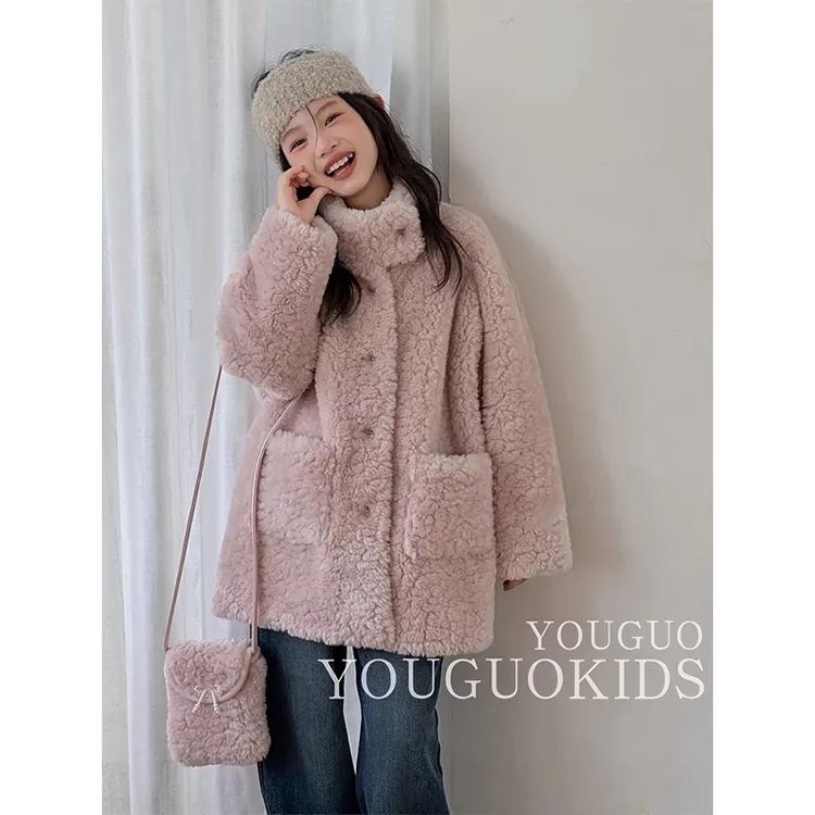 韩国女童外套秋冬款2025新款洋气儿童冬季加绒加厚保暖羊羔毛上衣