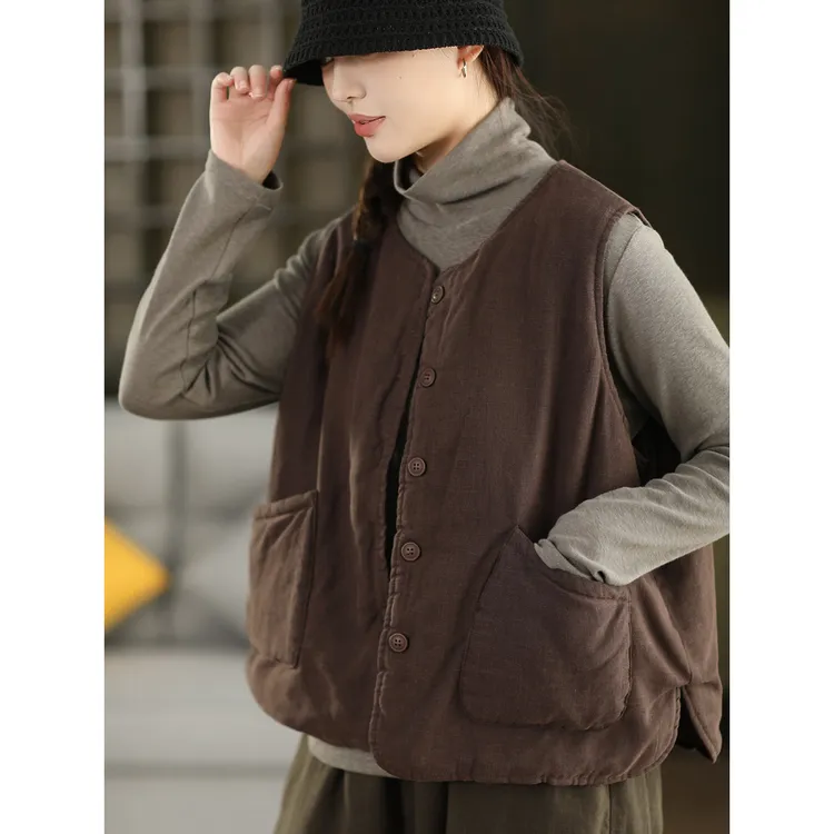 2025年秋冬马甲夹棉款复古秋冬文艺加厚保暖百搭无袖马夹棉衣外套