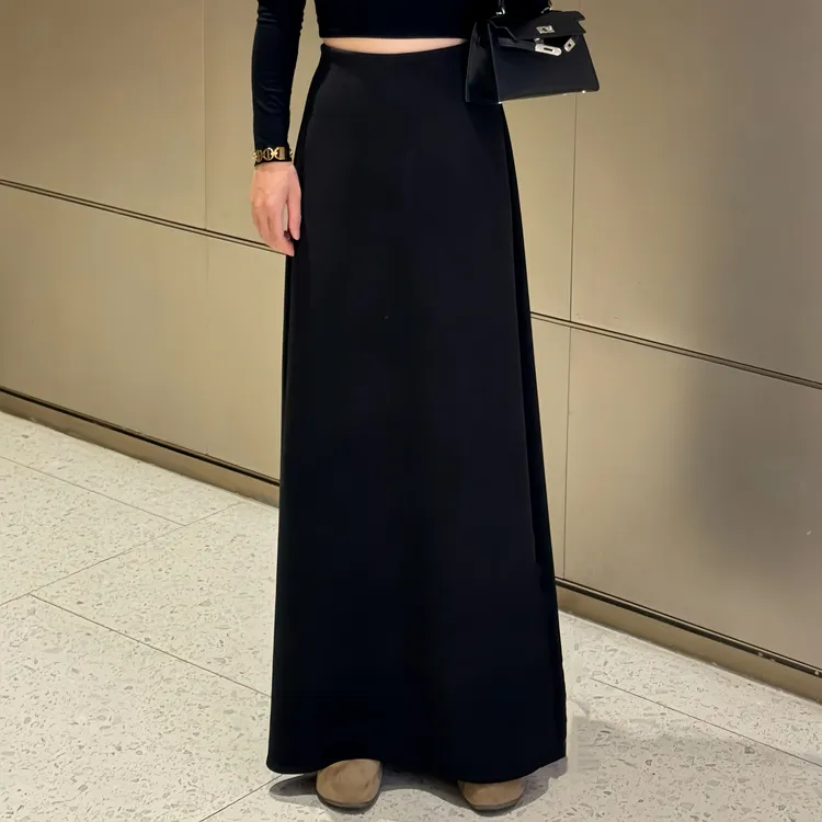 冬款加厚加绒显瘦高腰收腰弹力松紧极简小A版加长毛呢半身裙