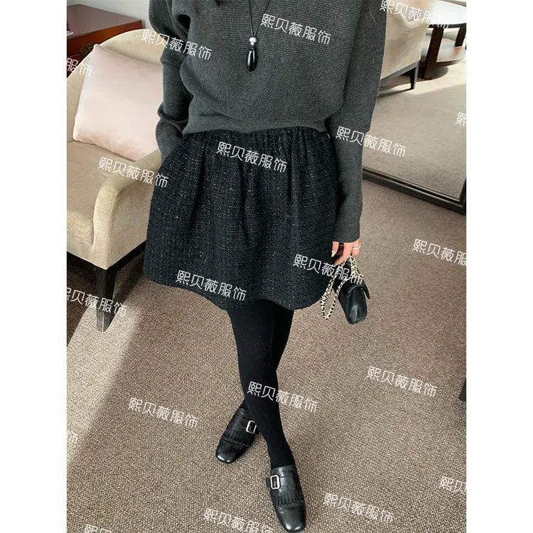 熙贝薇2【格纹香风】加厚蓬蓬裙松紧高腰A字半身裙 G5775