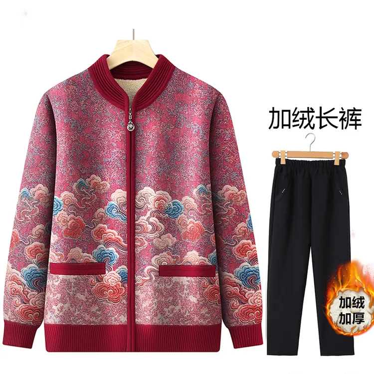 妈妈装冬款加绒保暖外套中老年女装冬季新款加厚上衣奶奶装衣服