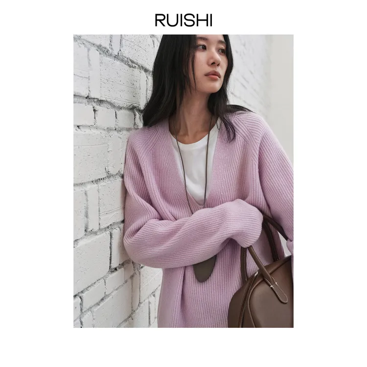 RUISHI芮时“适意层叠”绵羊毛V领长袖套头衫毛衣女冬R25D107803