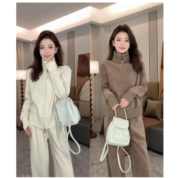 【加绒加厚】冬季加绒休闲老钱风高领拉链开衫卫衣长袖长裤套装