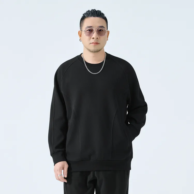 半墨大码男装落肩宽松圆领套头卫衣胖子男款秋季新款长袖上衣0557