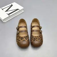 695-3磨砂牛皮复古豹纹镂空浅口一字扣玛丽珍鞋女百搭秋季单鞋