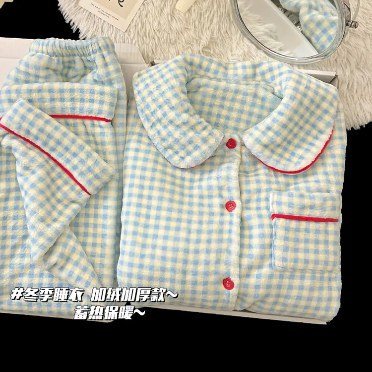 法兰绒儿童睡衣女秋冬季加绒加厚款2025新款珊瑚绒女童冬款家居服