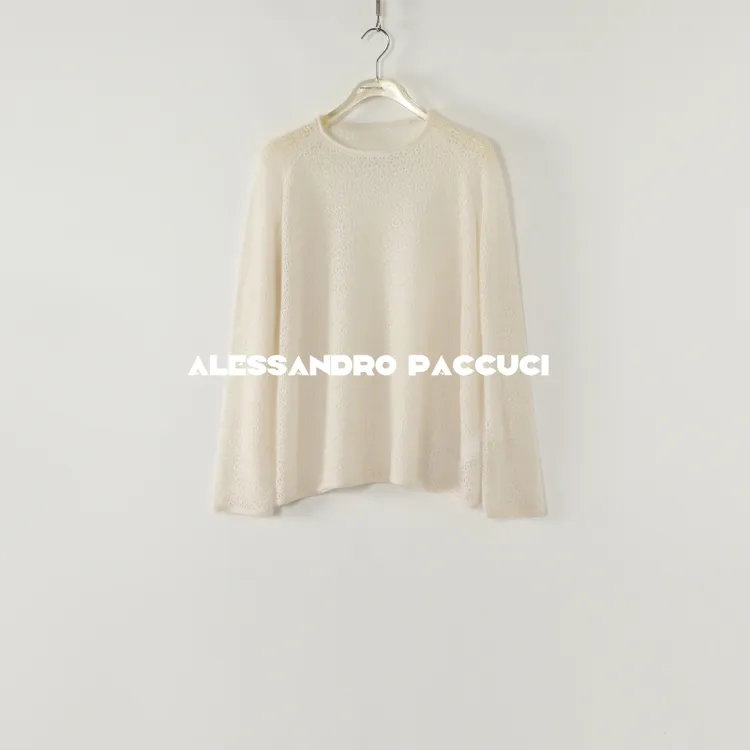 AP洛哥53075ST【织雾微缕】羊毛+羊绒镂空编织圆领落肩百搭套头衫