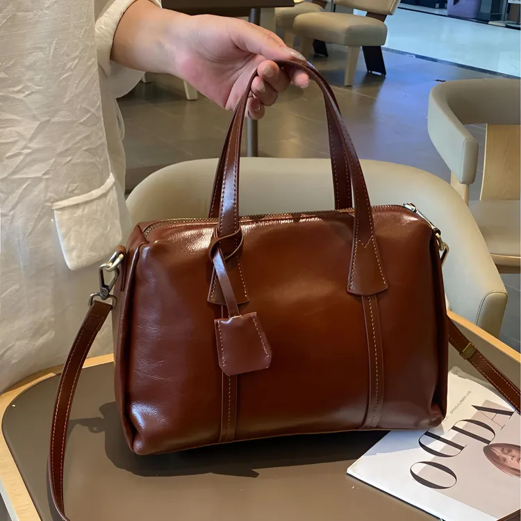 头层牛皮百搭大容量通勤包复古单肩包斜挎包真皮托特包手提包女包