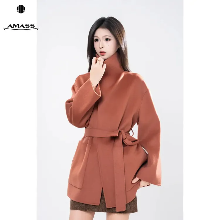 AMASS/阿玛施秋冬新款 540033老风气质时尚双面呢外套女-附腰带